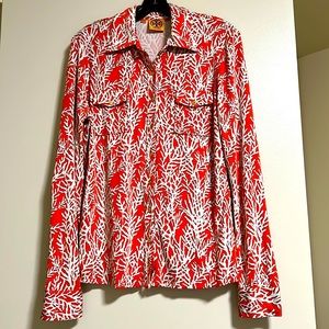Tory Burch Red and White Button Down Shirt